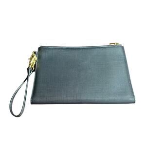 Dagne Dover Clutch Black Gold-Tone Hardware with Wrist Strap large wristlet